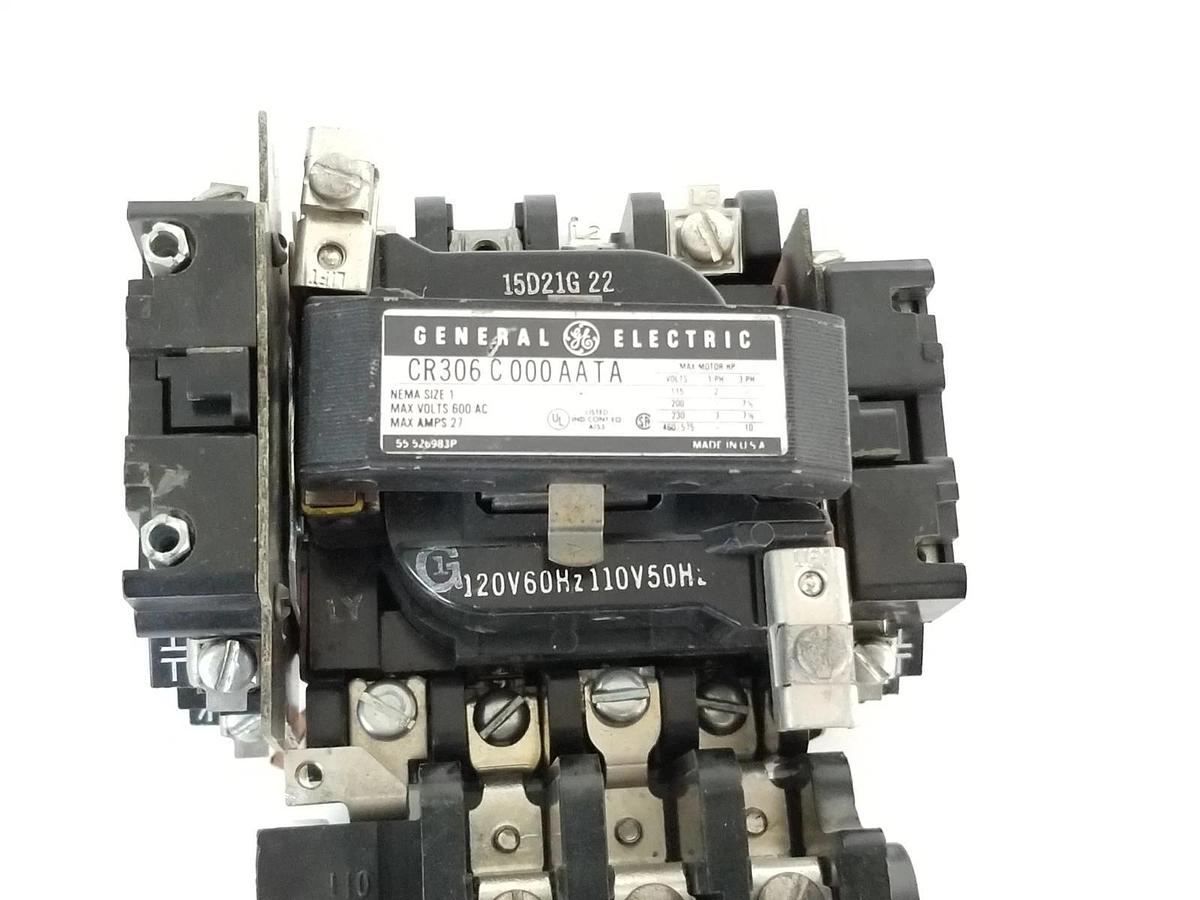 Used GENERAL ELECTRIC CR306C000AATA STARTER SIZE: 1 600VAC 27A, 15D21G-22 COIL