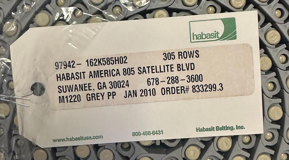 Used NEW HABASIT AMERICA 162K585H02 MODULAR BELT W=600mm L=3874mm 305 ROWS