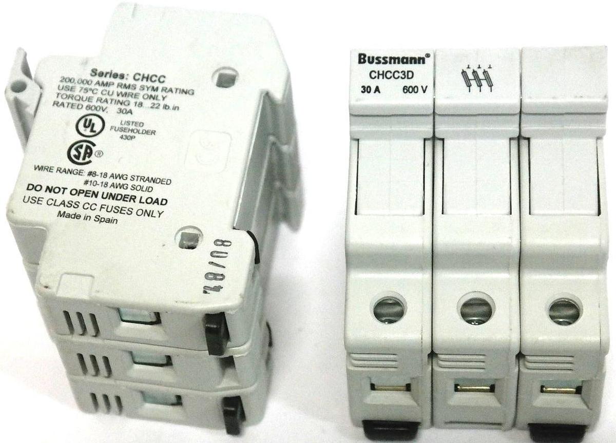 Used LOT OF 2 BUSSMANN CHCC3D FUSE HOLDERS 30A, 600V