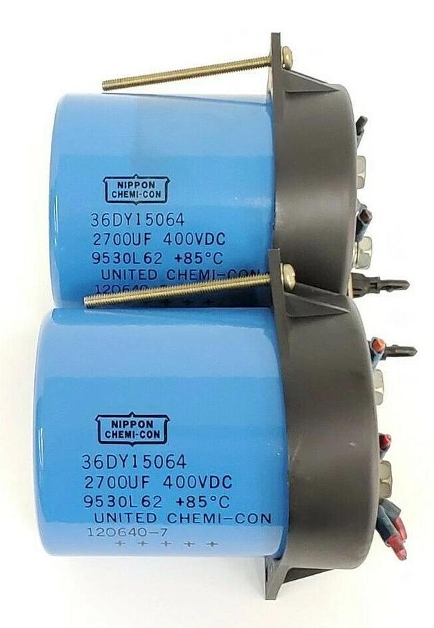 Used LOT OF 2 NIPPON CHIMI-CON 36DY15064 CAPACITORS 2700UF, 400VDC, 9530L62