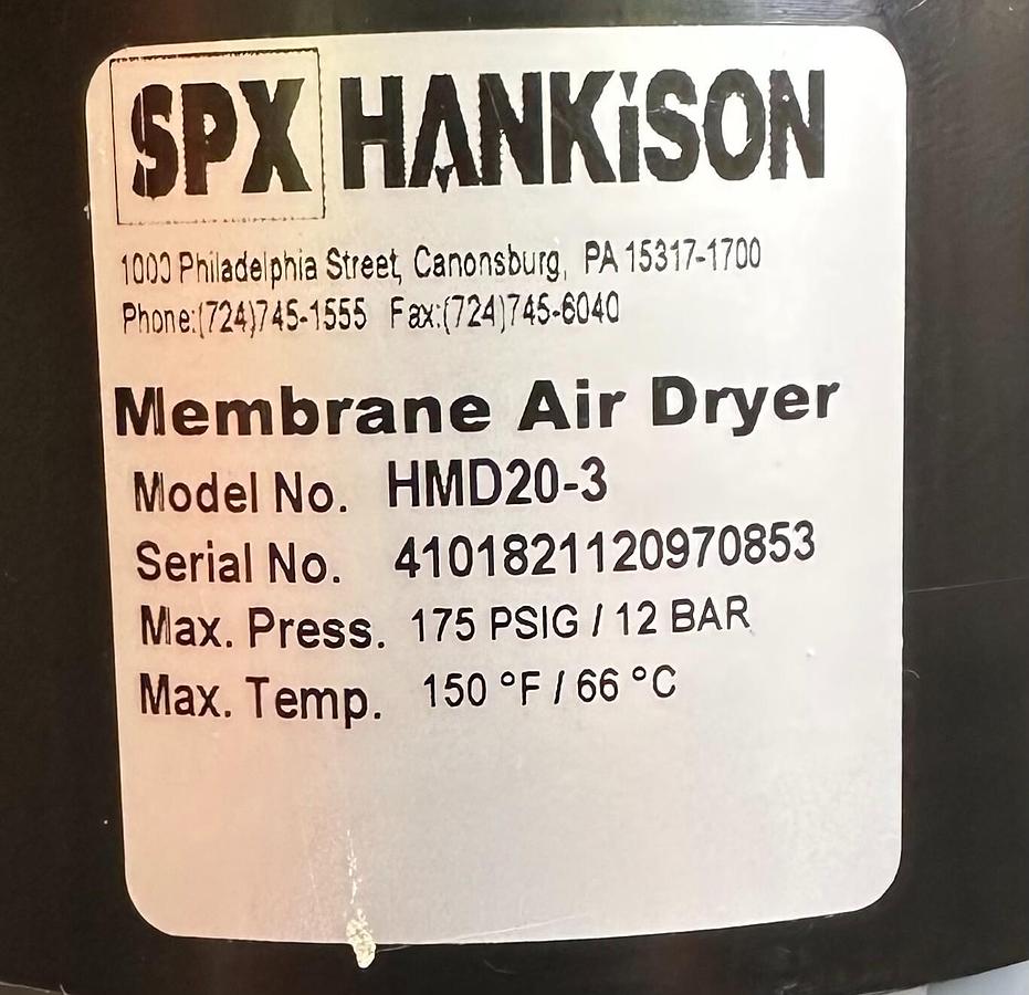 Used NEW SPX HANKiSON HMD20-3 / HMD203 MEMBRANE AIR DRYER 7.8SCFM 3241444