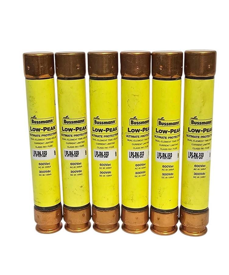 LOT OF 6 NEW COPPER BUSSMANN LPS-RK-5SP LOW-PEAK FUSES LPSRK5SP