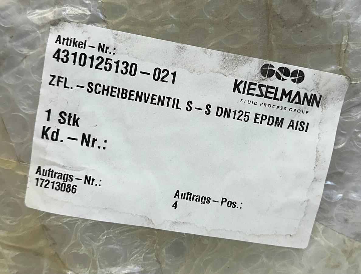 Used KIESELMANN 4310125130-021 / 4310125130021 FLANGED BUTTERFLY VALVE DN125 SS NSNP