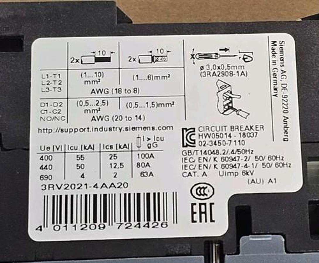 NIB SIEMENS 3RV2021-4AA20 CIRCUIT BREAKER 10-16AMP 3RV20214AA20