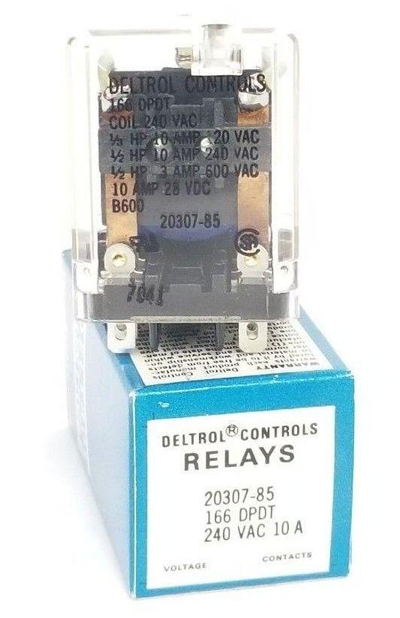 Used NIB DELTROL CONTROLS 20307-85 RELAY, 2030785, 166 DPDT, 240 VAC, 10A