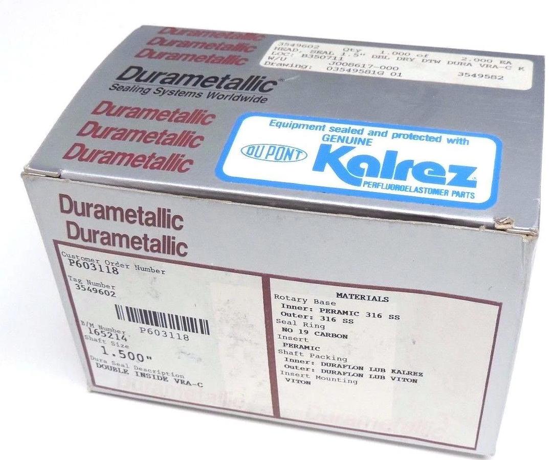 Used NIB DURAMETALLIC 3549602 HEAD, SEAL 1.5'' DBL DRY DTW DURA VRA-C K