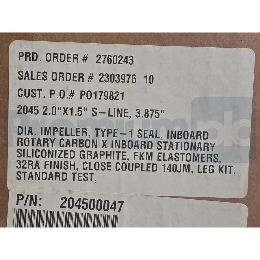 SPX WAUKESHA 2045 2"x1.5" S-LINE, 3.875" CENTRIFUGAL PUMP 145JM P/N 204500047