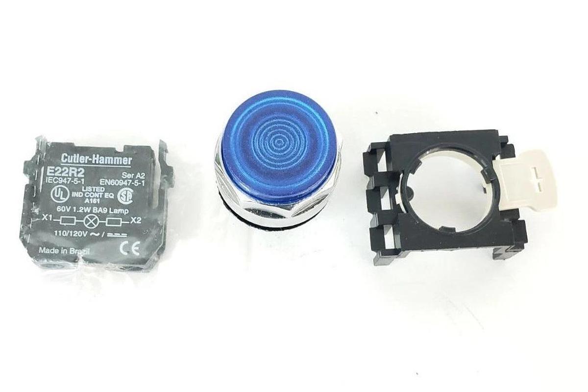 NIB EATON CUTLER-HAMMER E22T6X10C EXT. PUSHBUTTON BLUE, E22R2 CONTACT