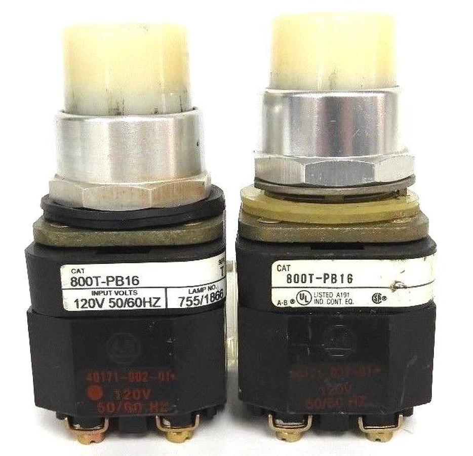 Used LOT OF 2 ALLEN BRADLEY 800T-PB16 PUSHBUTTONS SER. T WHITE CAPS 800T-XA SER. D