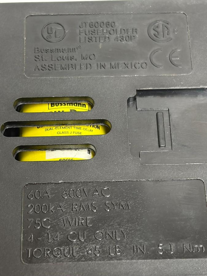 Used Lot of 4 Bussmann JT60060 60A Fuse Holders with LPJ-60SP Class J Fuses