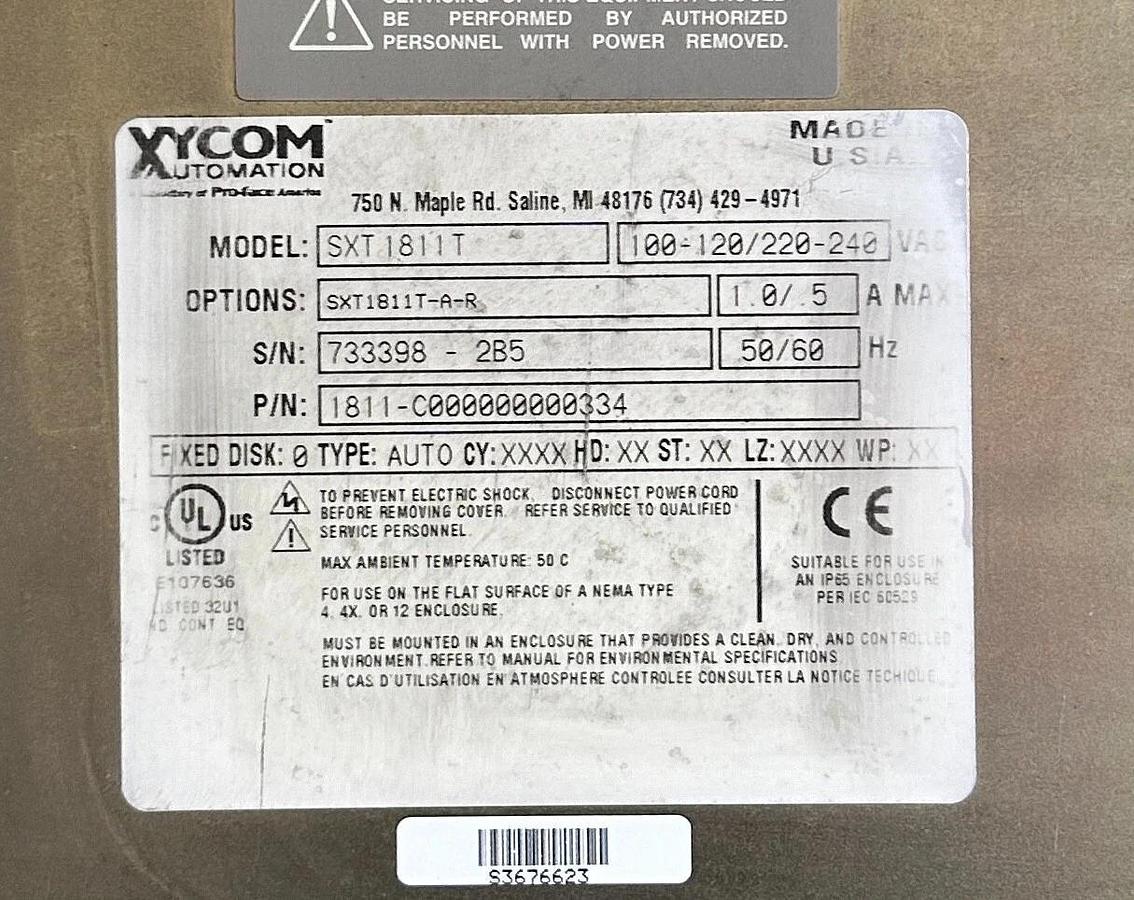 Used XYCOM SXT1811T-A-R / SXT1811T / 1811-C000000000334 TOUCH PANEL 100/240VAC 1/.5A