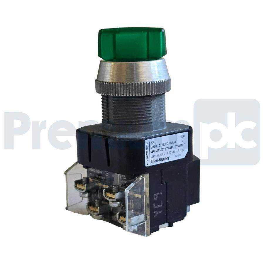 Allen-Bradley 800T-16HGH2KB6AX /V Selector Switch 30mm 2-Pos Green LED 120V NSMP