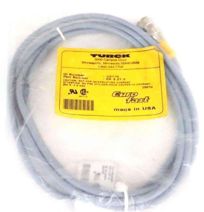 Used NEW TURCK EURO-FAST RK4.2T-2 CORDSET RK42T2 ID NUMBER: U2170