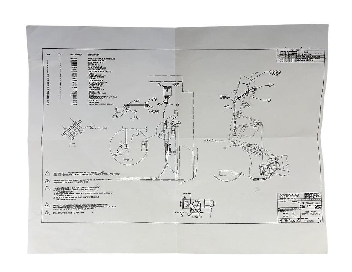HYSTER 1463578 / HY1463578 OEM PARK BRAKE RELEASE KIT FOR FORKLIFT NSMP