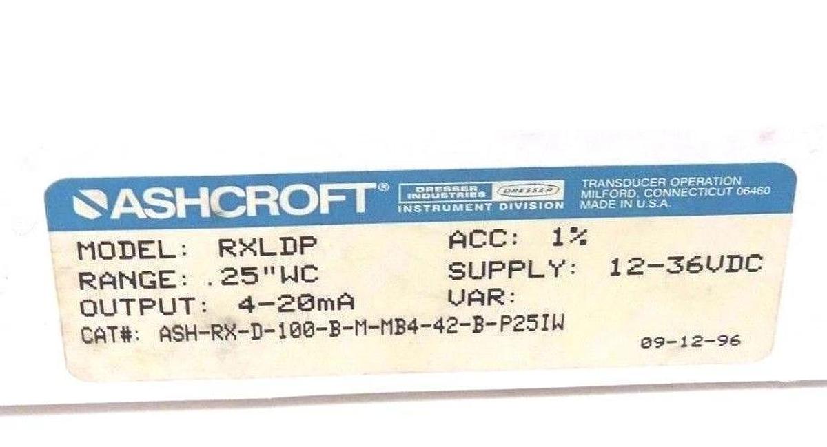 NIB ASHCROFT ASH-RX-D-100-B-M-MB4-42-B-P25IW PRESSURE TRANSMITTER 4-20MA, RXLDP