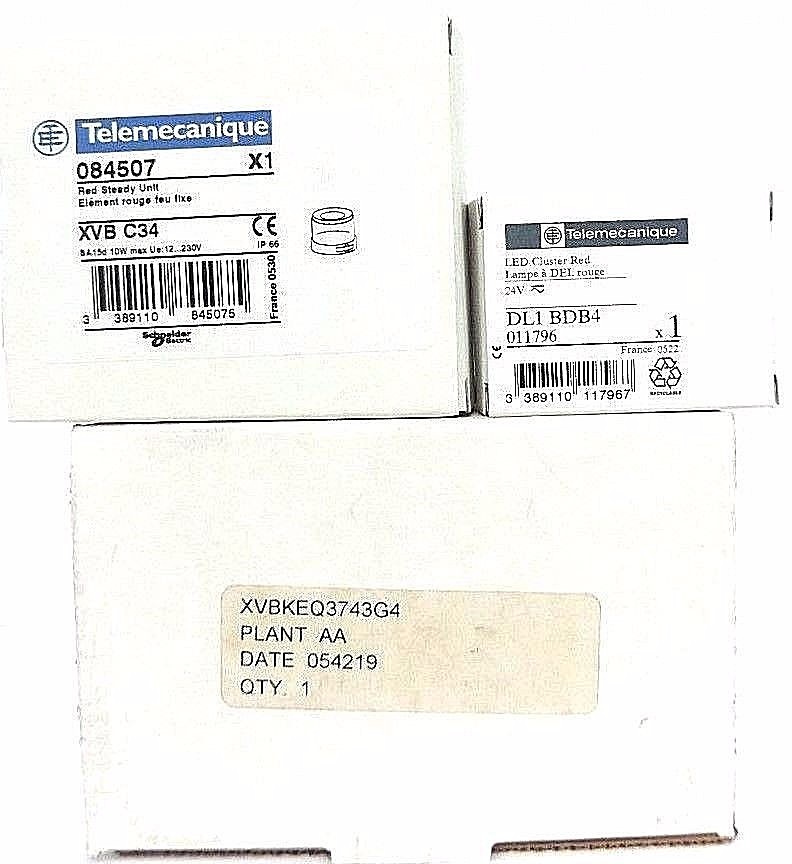 NIB TELEMECANIQUE XVBKEQ3743G4 OVER PACK W/ XVB-C34 RED STEADY UNIT & DL1-BDB4