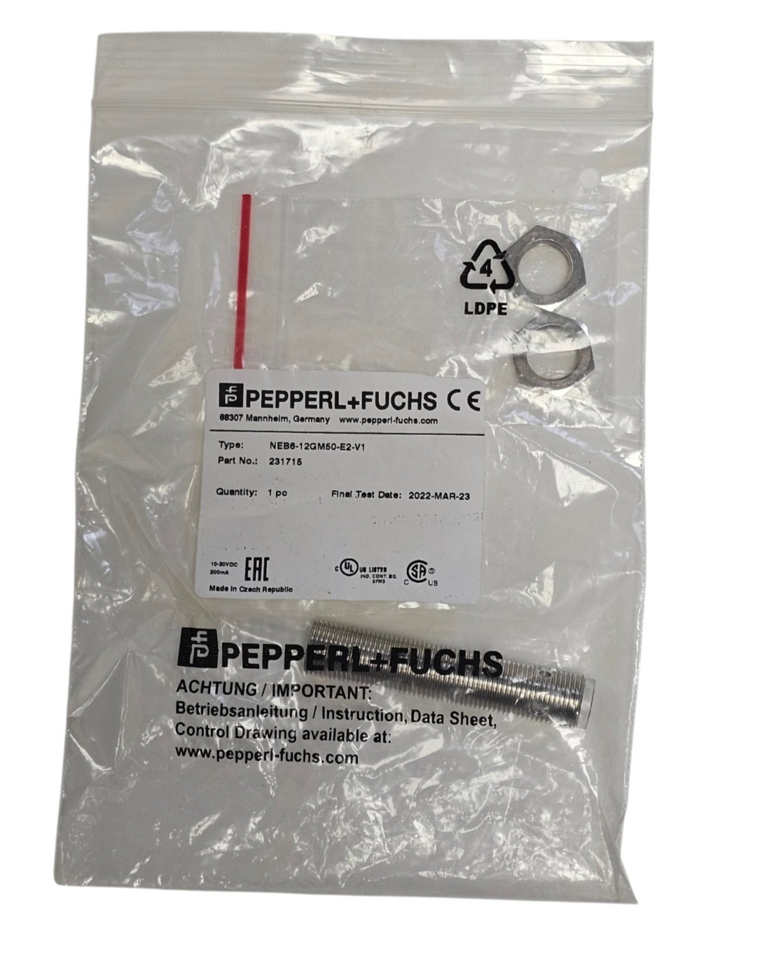 NEW PEPPERL+FUCHS NEB6-12GM50-E2-V1 PROXIMITY SENSOR P/N: 231715