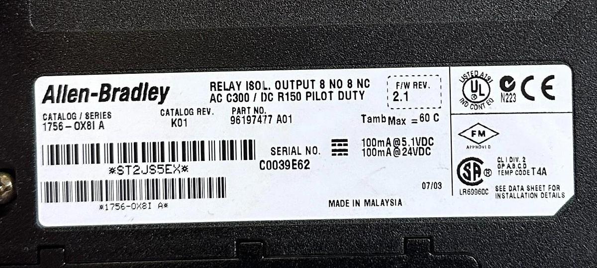 NEW ALLEN BRADLEY 1756-OX8I /A ControlLogix 8-PT RELAY ISO OUTPUT AC 1756OX8I
