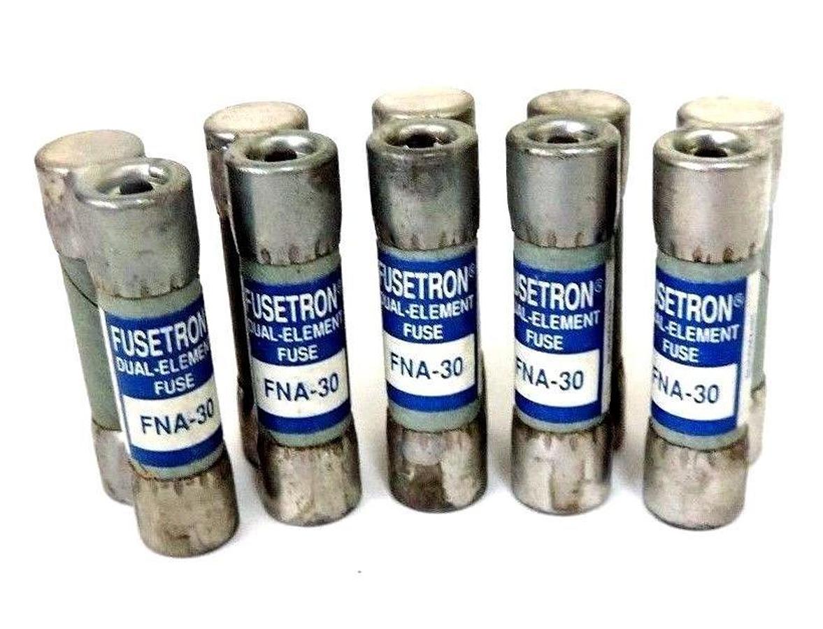 Used LOT OF 5 FUSETRON FNA-30 DUEL ELEMENT FUSES FNA30