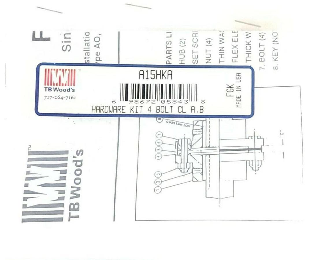 Used NEW TB WOOD'S A15HKA HARDWARE KIT 4 BOLT CL A.B