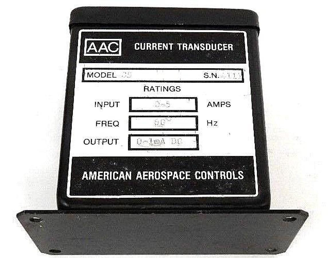 Used AMERICAN AEROSPACE CONTROLS AAC MODEL C5 CURRENT TRANSDUCER 0-5 AMPS, 60HZ