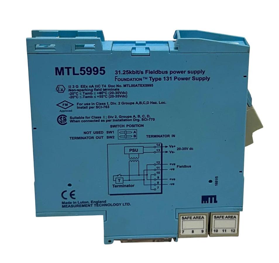 Used MEASUREMENT TECHNOLOGY MTL5995 Fieldbus POWER SUPPLY 31.25kbit/s TYPE 131 USNP