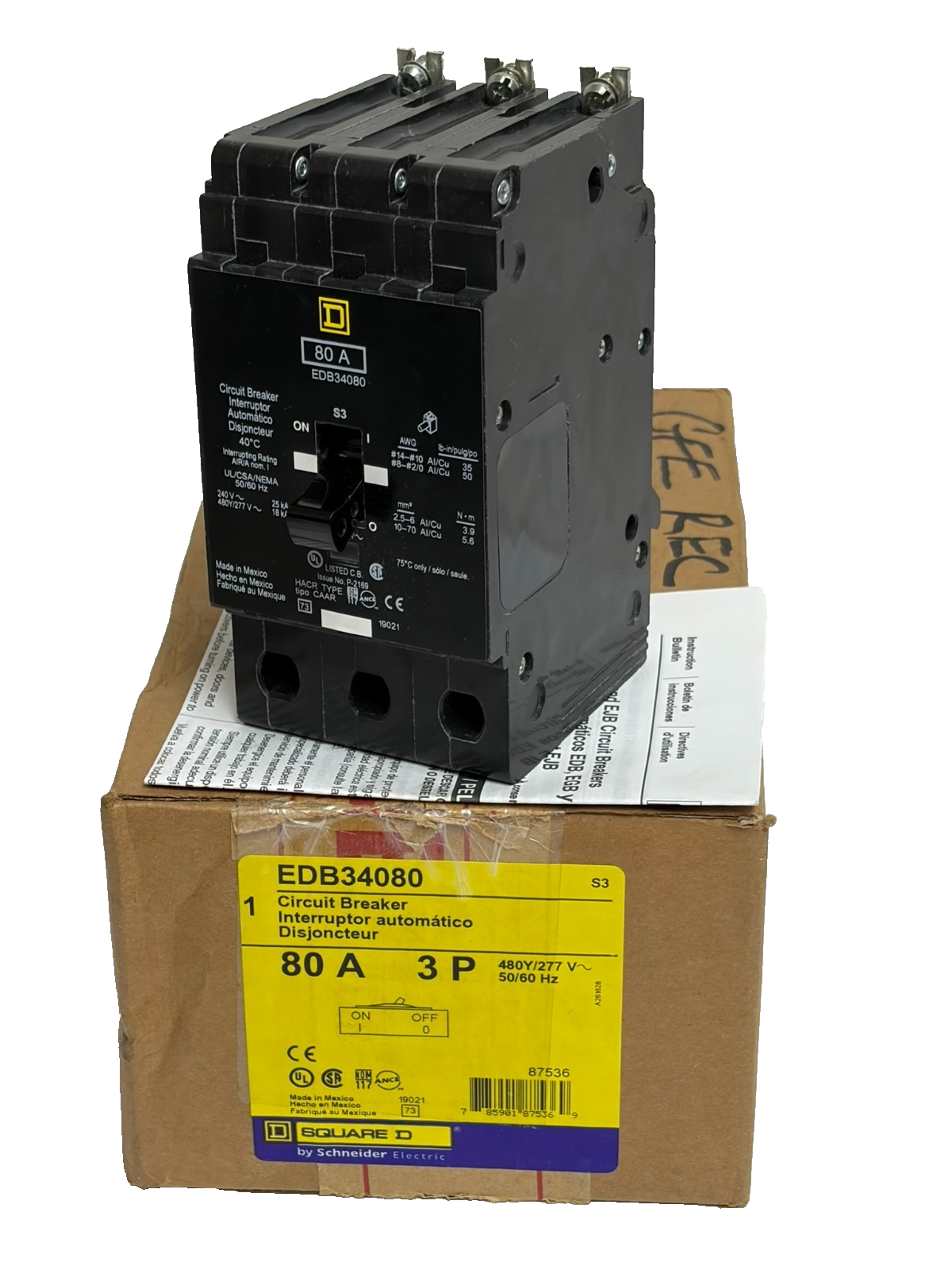 Used Square D EDB34080 80A 3 Pole 480Y/277V E-Frame Circuit Breaker New In Box