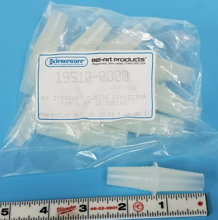 Used PACK OF 12 NEW BEL-ART PRODUCTS 19510-0000 PP STRAIGHT TUBING CONNECTORS
