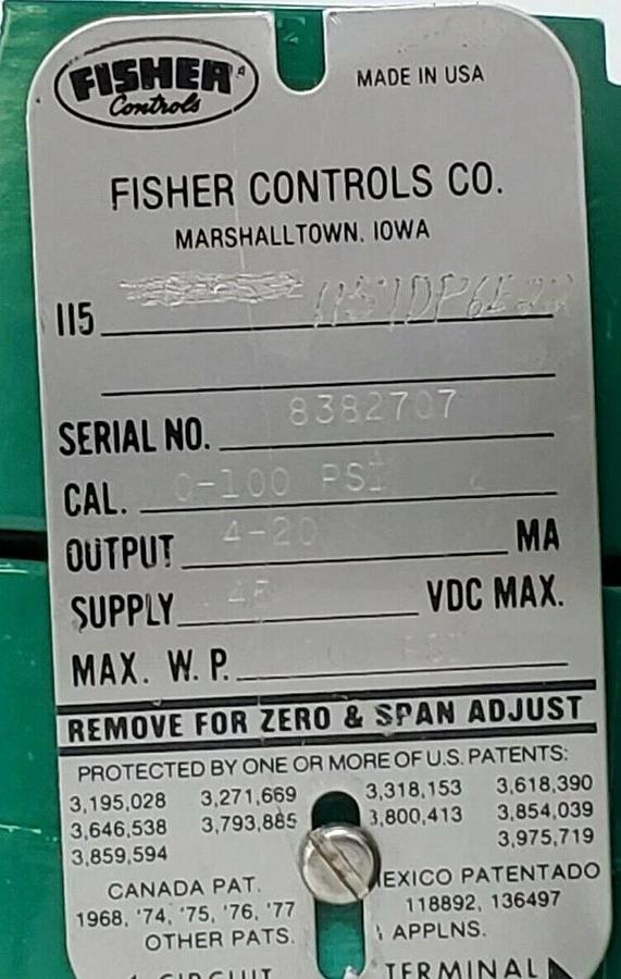 Used FISHER CONTROLS 1151-DP6E22 PRESSURE TRANSMITTER 0-100PSI 1151DP6E22