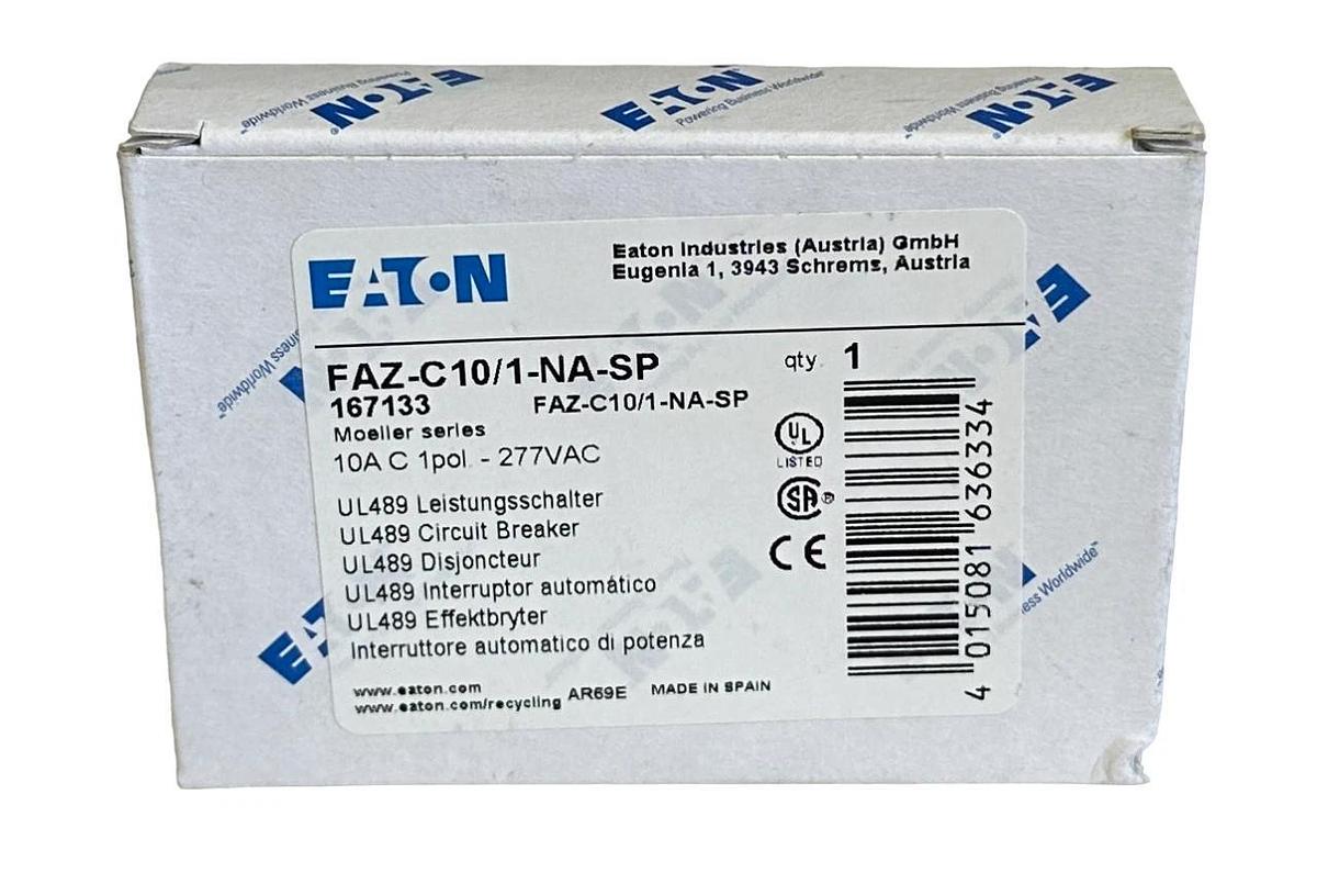 NEW EATON FAZ-C10/1-NA-SP / 167133 MOELLER SERIES 10A CIRCUIT BREAKER 1P 277VAC