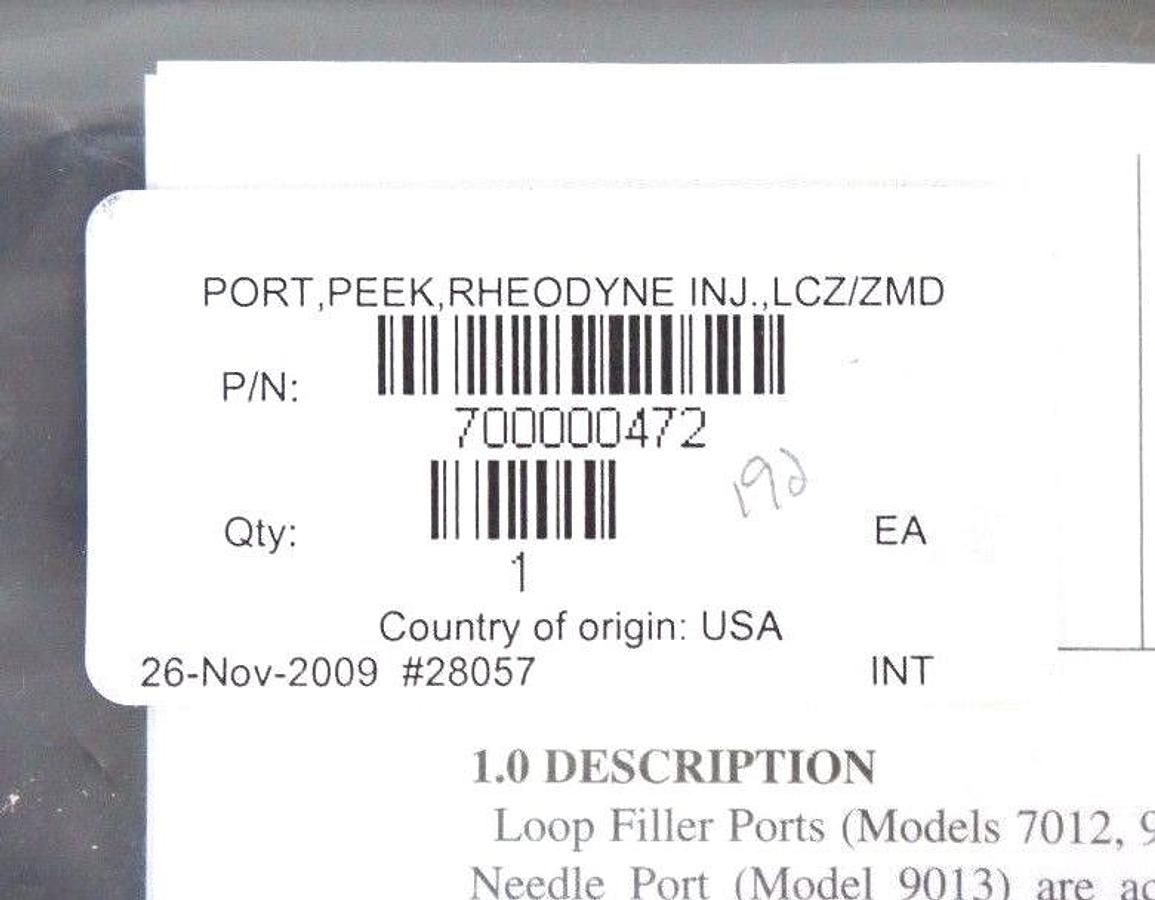 Used NIB WATERS 700000472 PORT, PEEK, RHEODYNE INJ, LCZ/ZMD