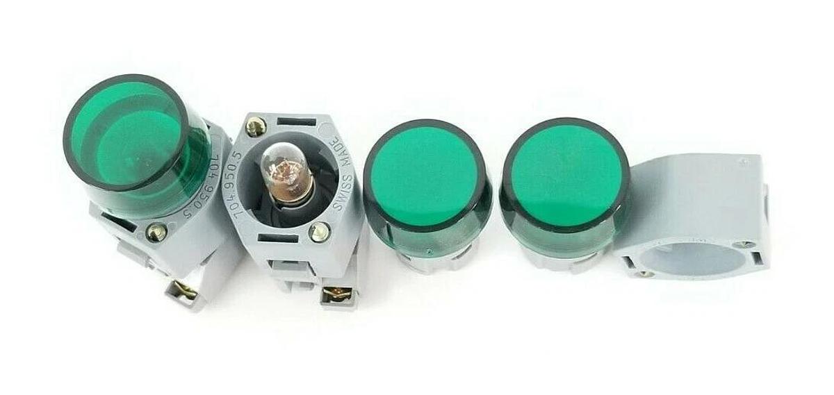 Used LOT OF EAO 704.950.0 LAMP SOCKETS W/ 704.950.5 MOUNTING FLANGES GREEN LENSES