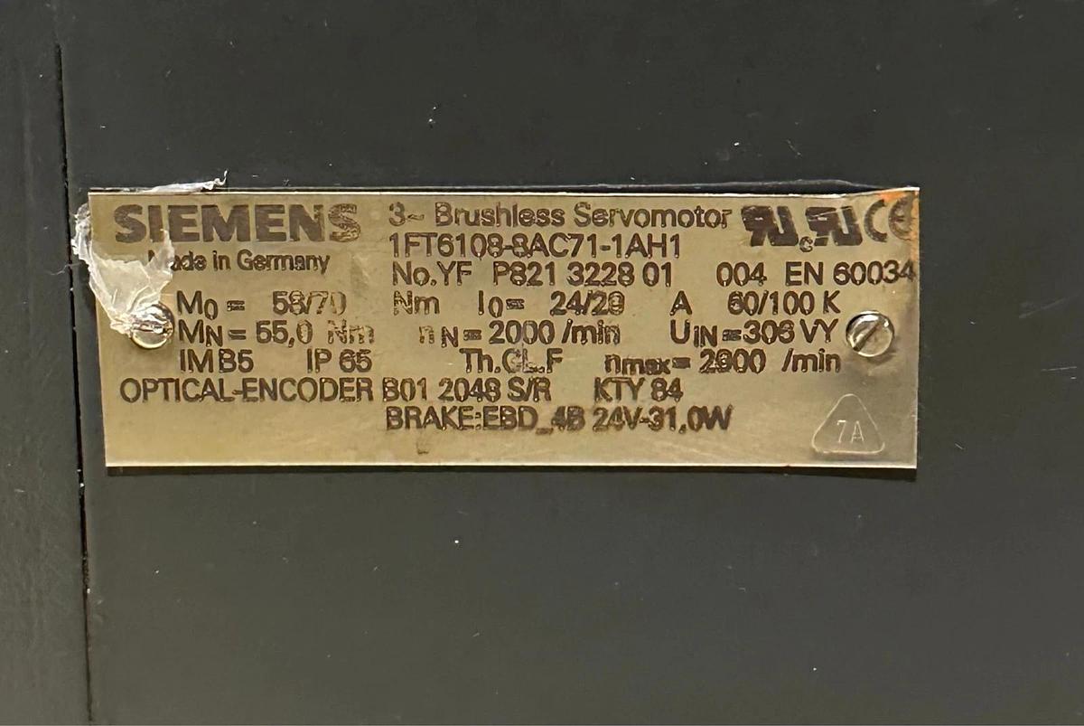 Refurbished SIEMENS 1FT6108-8AC71-1AH1 SIMOTICS Servo Motor B01 2048 S/R / EBD_4B 24V-31 REP