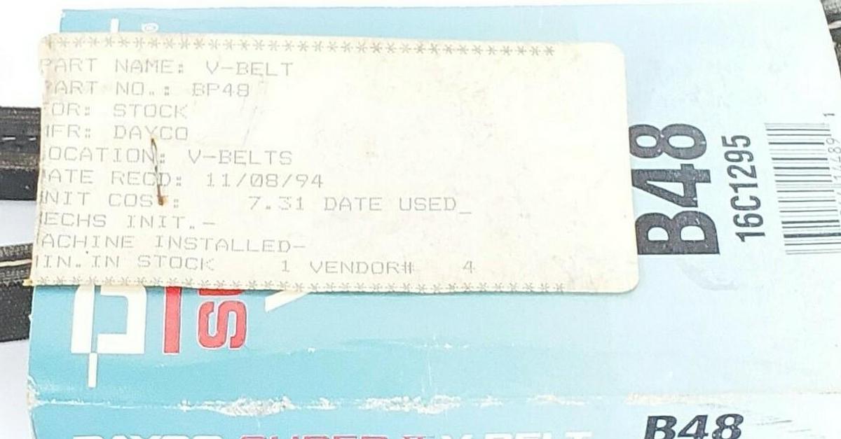 Used NEW DAYCO B48 SUPER II V-BELT I6C1295, 21/32X51''