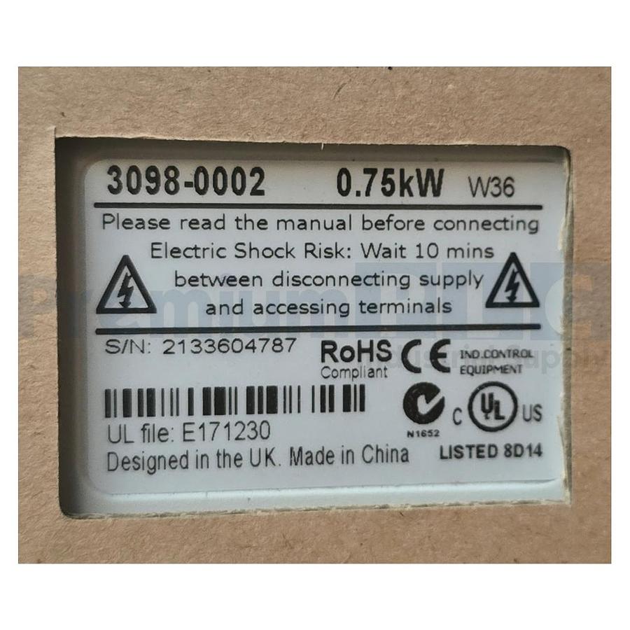 Used EMERSON CONTROL TECHNIQUES SP0203 UNIDRIVE SP 1.0HP 3098-0002 W/O KEYPAD NSMP