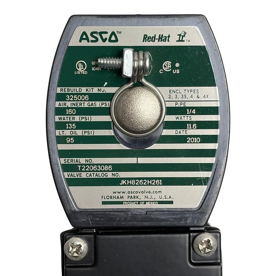 Used ASCO Red Hat JKH8262H261 Brass Solenoid Valve 1/4" 24V DC 2NO New Surplus