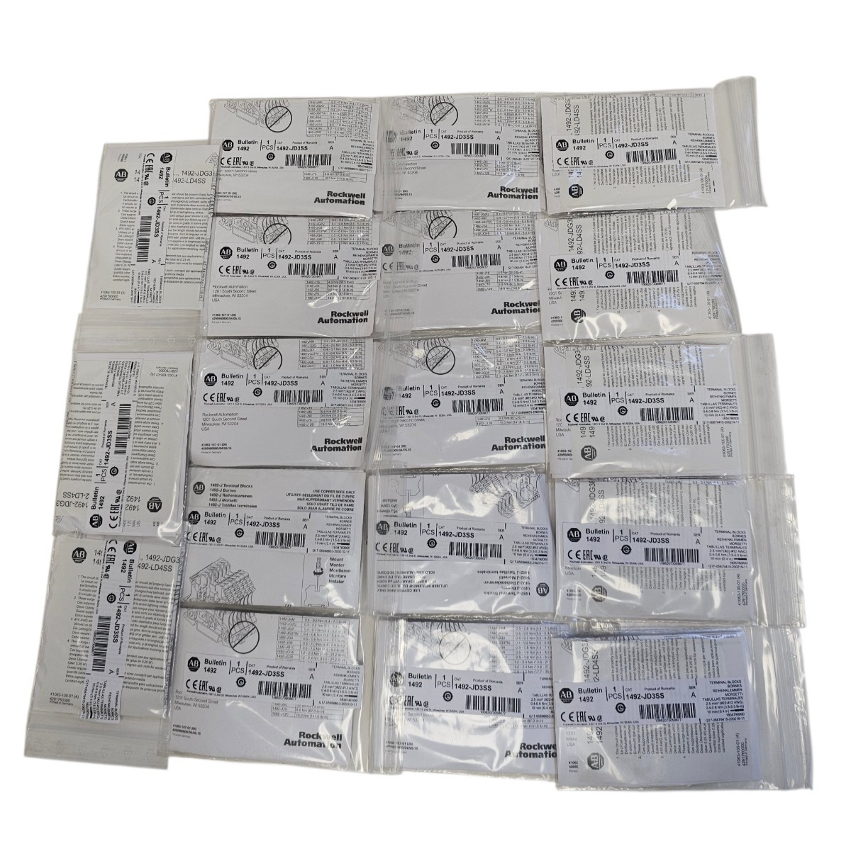 LOT OF 18 NEW ALLEN BRADLEY 1492-JD3SS TERMINAL BLOCKS 1492JD3SS SER. A