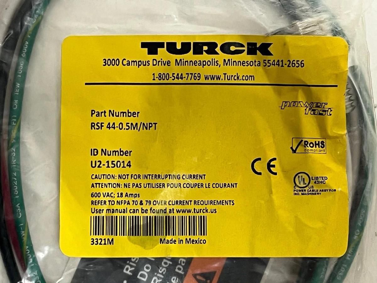 Used Turck RSF 44-0.5M/NPT (U2-15014) 7/8" Power Receptacle 14AWG 0.5m - NSFS