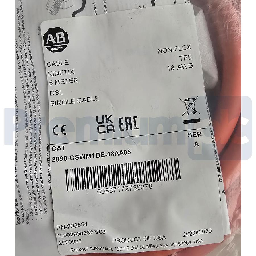 Used Sealed Pre-Owed Allen Bradley 2090-CSWM1DE-18AA05 /A Kinetix DSL Cable Single 5m