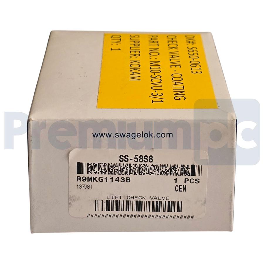 Used Swagelok SS-58S8 316SS Lift Check Valve 2.20 Cv 1/2" in Tube 6000psig SS58S8 NEW