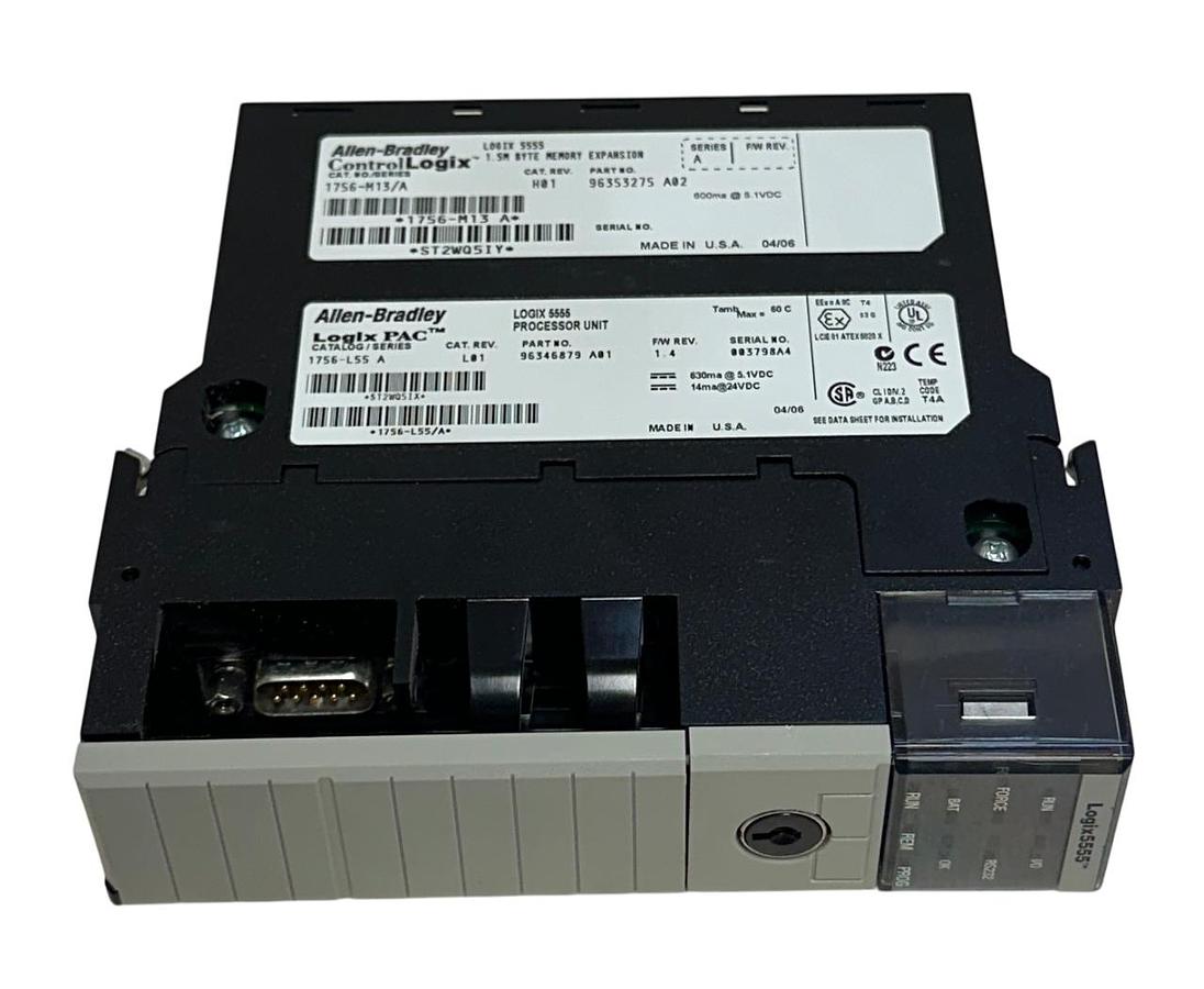 Used ALLEN BRADLEY 1756-L55 /A ControlLogix PROCESSOR W/ 1756-M13 /A MEMORY 1.5M USNP