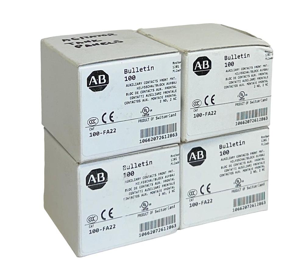 Used 4 ALLEN BRADLEY 100-FA22 /B BULLETIN 100 AUXILIARY CONTACTS 2NO 2NC NSMP
