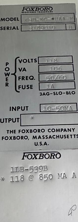 Used FOXBORO 63U-EC-OHAA-F / 63UECOHAAF ALARM MODULE FOR HI-LINE SYSTEM 1LB-539B