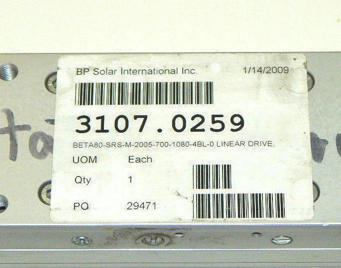 Used HSB AUTOMATION BETA 80-SRS LINEAR DRIVE, BETA-80-SRS-M-2005-700-1080-4BL-0