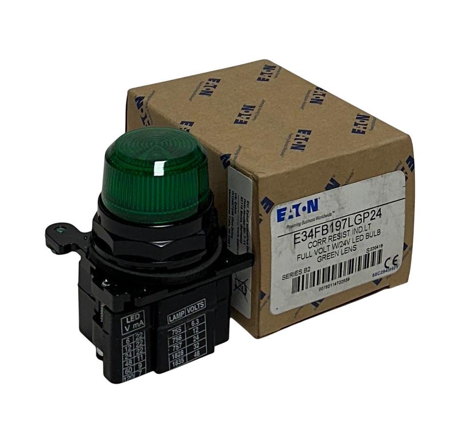 Used EATON E34FB197LGP24 CORROSION RESISTANT INDICATOR LIGHT SERIES B2 GREEN 24V NSMP