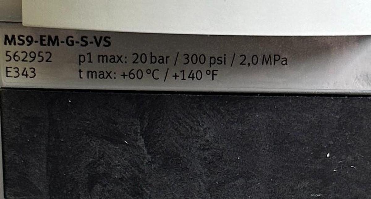 Used FESTO MS9-EM-G-S-VS / 562952 MS SERIES SHUT-OFF VALVE ON/OFF 20BAR 300PSI 2,0MPa