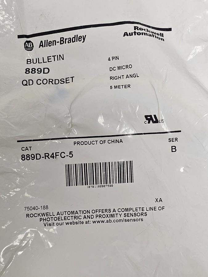 NEW ALLEN BRADLEY 889D-R4FC-5 QD CORDSET 889DR4FC5 4-PIN 5M LENGTH SER. B