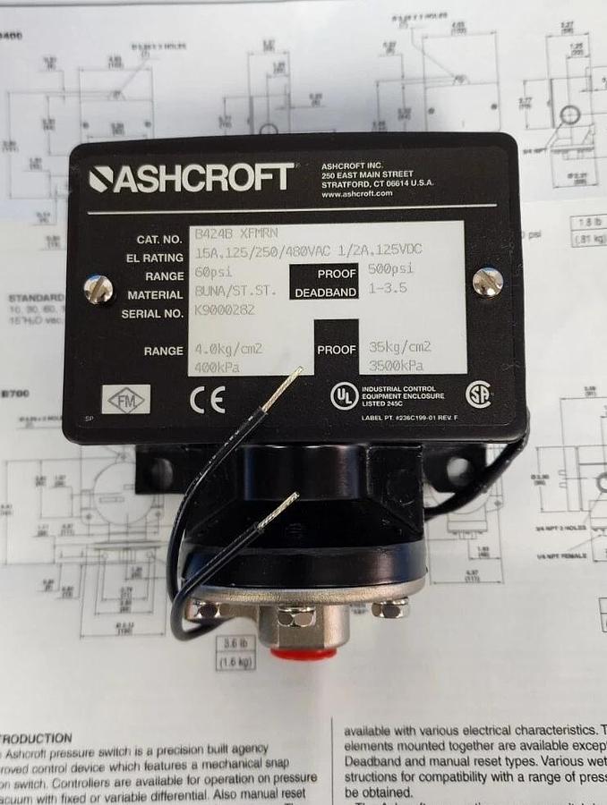 Used NIB ASHCROFT B424BXFMRN PRESSURE SWITCH RANGE: 60PSI