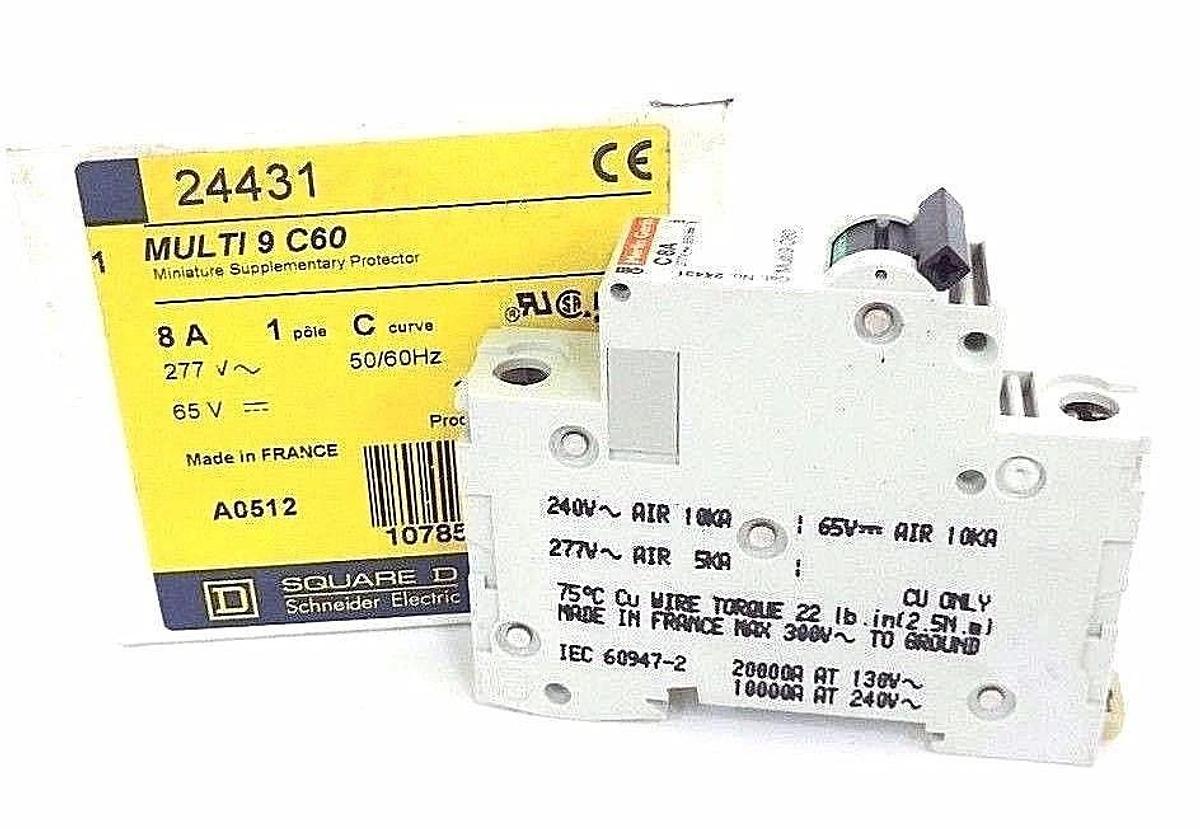 Used NIB SQUARE D MULTI 9 C60 MINIATURE SUPPLEMENTARY PROTECTOR MG 24431, 8A, 1POLE