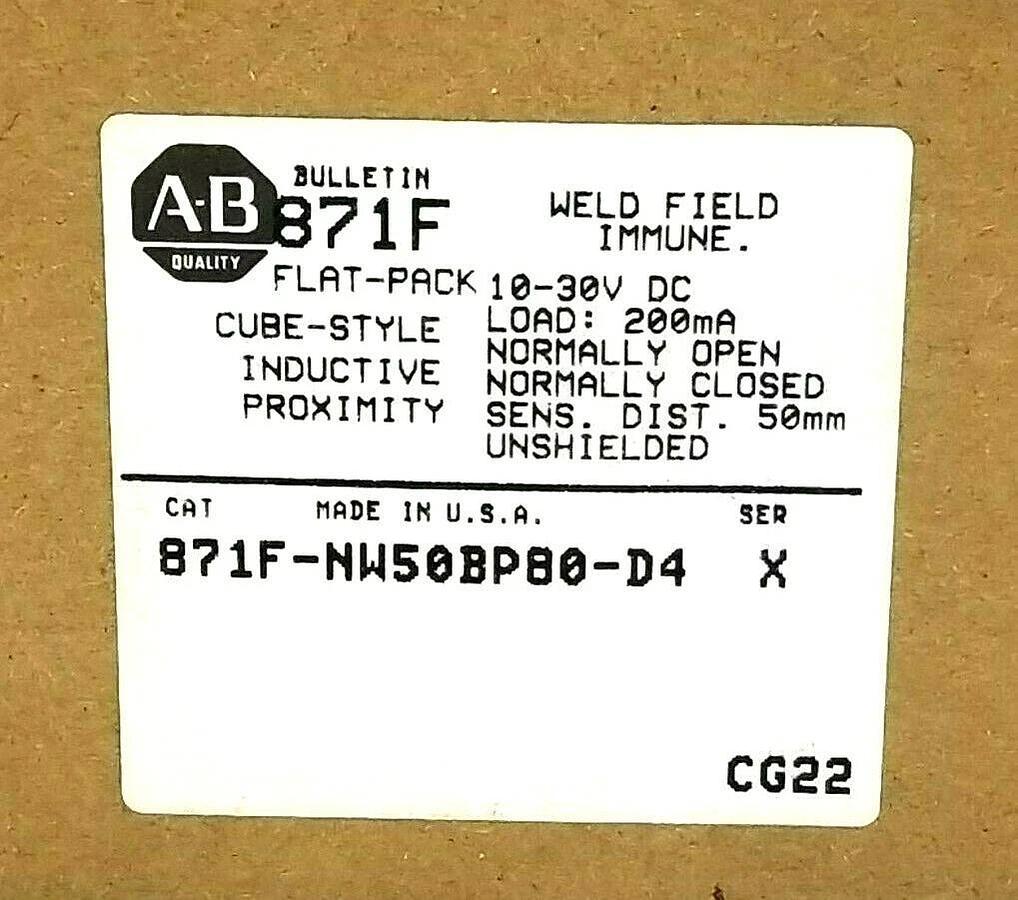 Used NIB ALLEN BRADLEY 871F-NW50BP80-D4 SER. X PROXIMITY SENSOR 871FNW50BP80D4